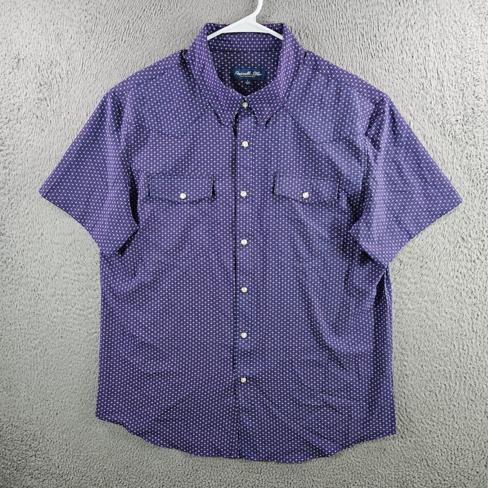 Panhandle Slim Mens Purple Geometric Diamond Pearl Snap Western Shirt Large